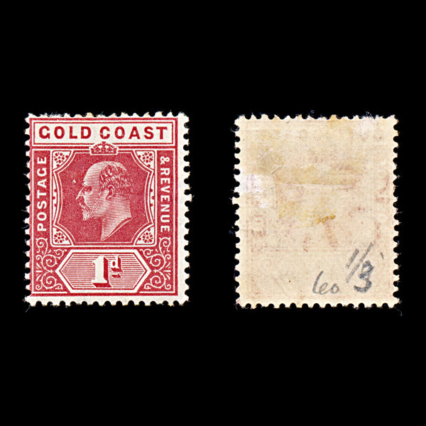 9268: Gold Coast SG60 1d Red 1907 Sc#57 Mi48 Mint MH C£21
