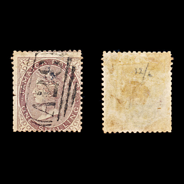 9303: Jamaica SG6a 1s Purple brown 1860 Sc#6a Mi6b Used C£23