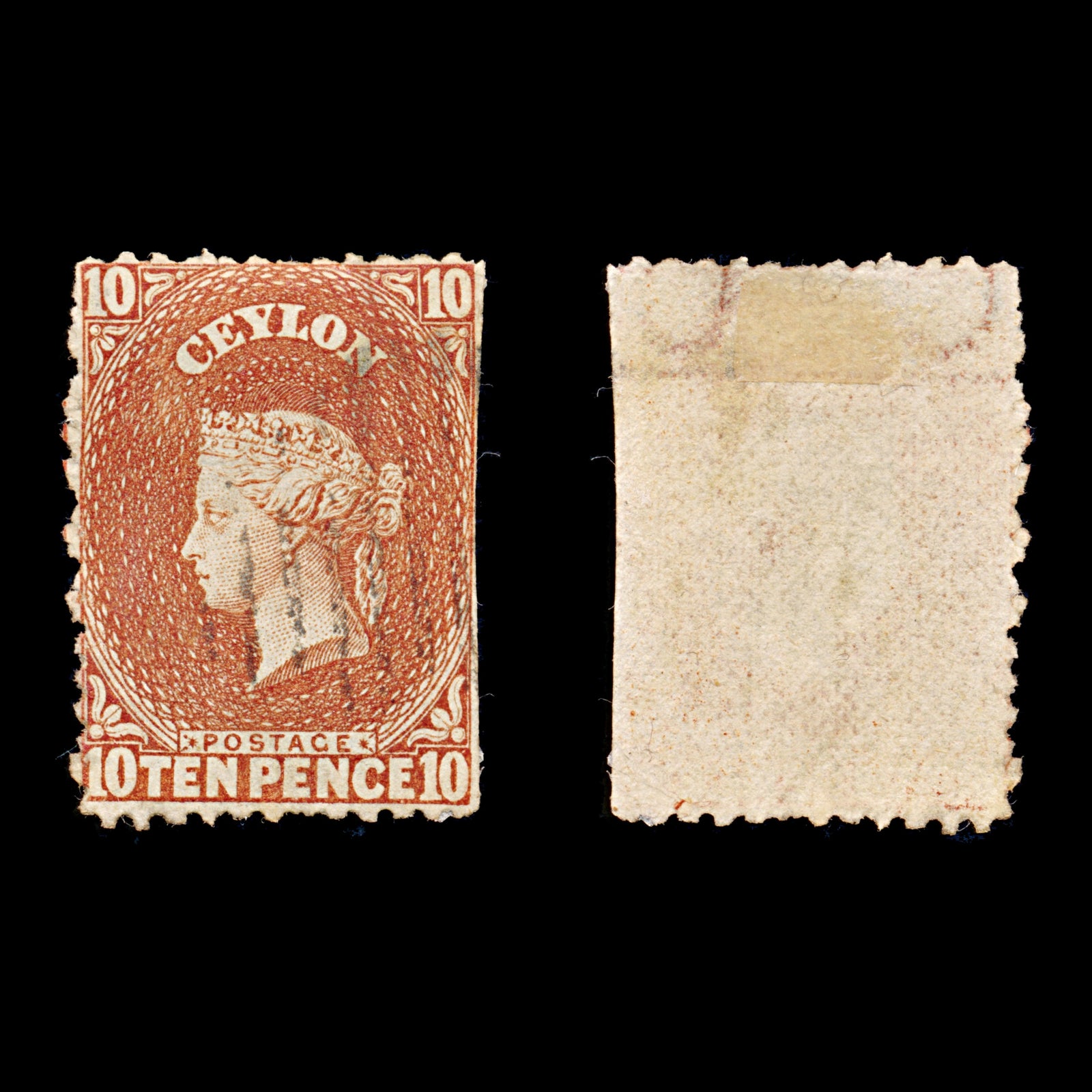 9309: Ceylon SG70c 10d Orange 1863 Sc#56b Mi39IIa Used C£20