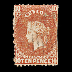 9309: Ceylon SG70c 10d Orange 1863 Sc#56b Mi39IIa Used C£20, view 2