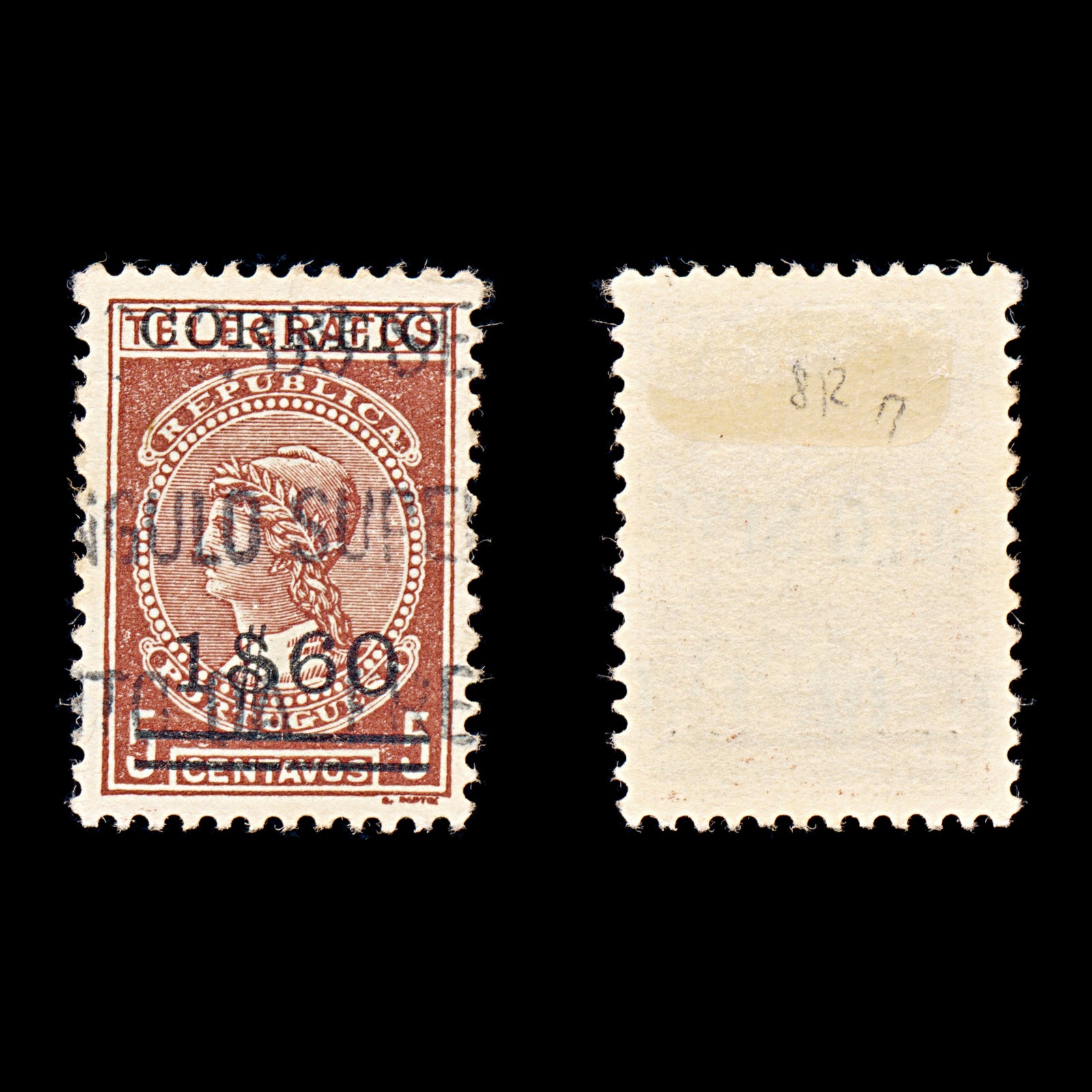9327: Portugal SG812 $1.60 - Portuguese escudo Red Brown 1929 Sc#496 Mi515z Used C£17