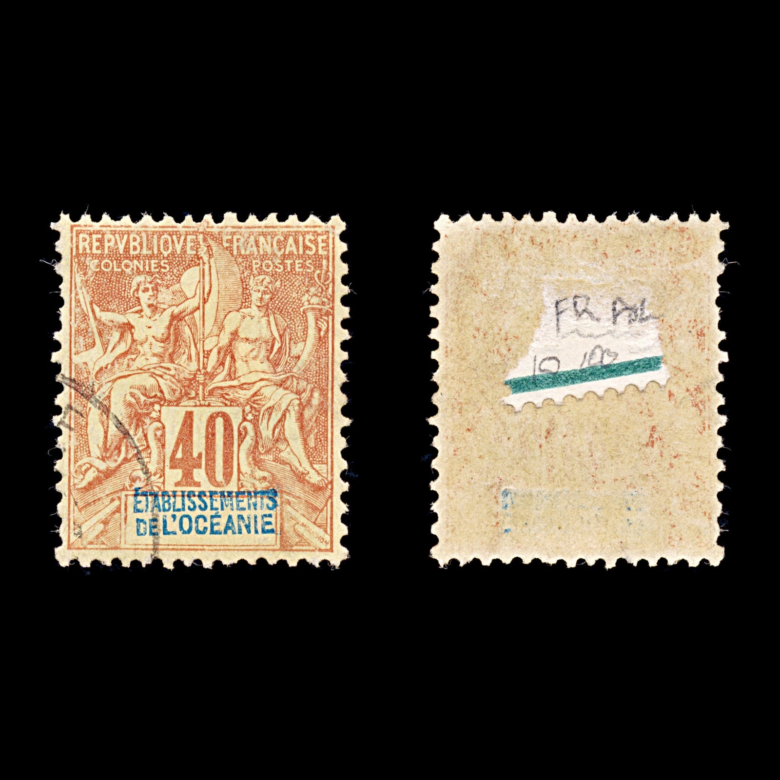 9329: French Oceania SG10 40c Blue &  Red 1892 Sc#15 Mi10 Used C£100