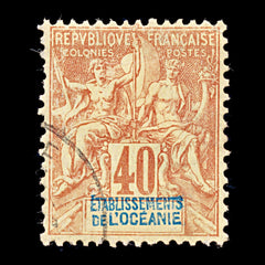 9329: French Oceania SG10 40c Blue &  Red 1892 Sc#15 Mi10 Used C£100, view 2