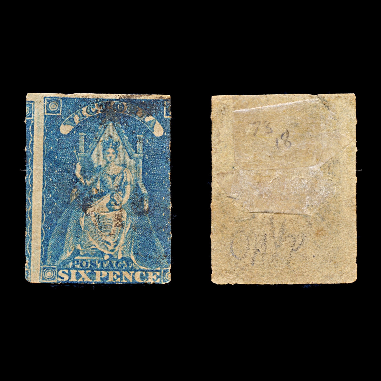 9332: Victoria SG73 6d Blue 1858 Sc#30 Mi12 Used C£18