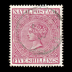 9335: Natal SG72 5s Rose 1874 Sc#57a Used C£110, view 2