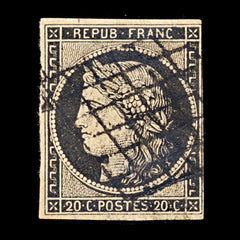 9343: France SG6 2x 20c Grey black 1849 Sc#3 Mi3y Used C£65, view 2