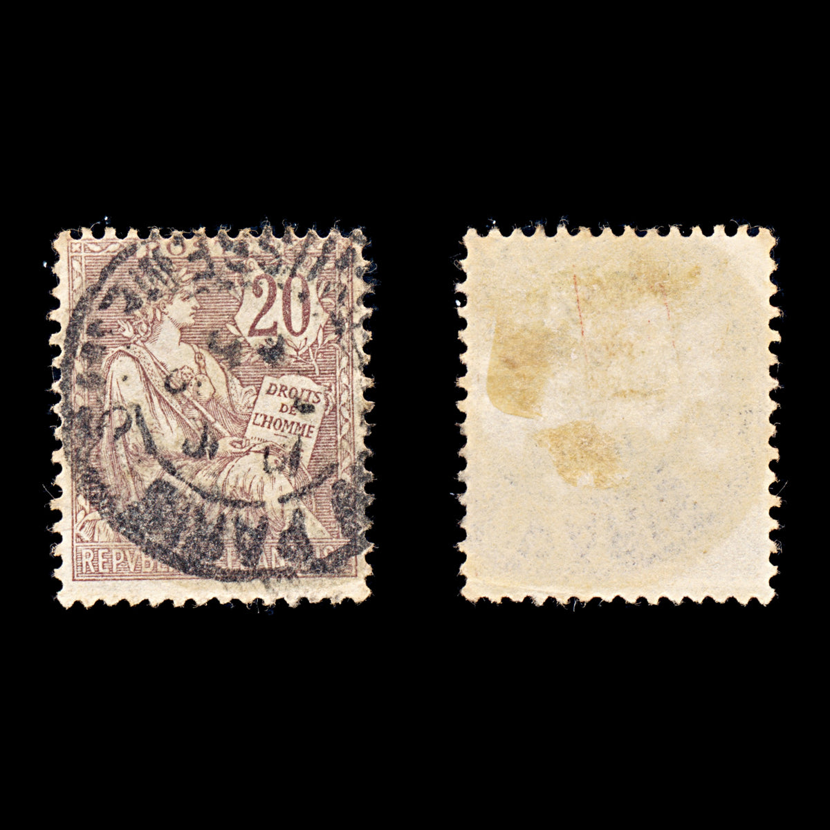 9351: France SG311 2x 20c Brown lilac 1902 Sc#135 Mi104 Used C£18