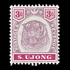 9374: Sungei Ujong SG55 3c Carmine &  Dull purple 1895 Sc#36 Mi19 Mint MLH C£27, view 2