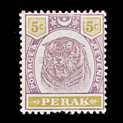 9377: Perak SG70 5c Dull purple &  Olive yellow 1895 Sc#51 Mi23 Mint MH C£15, view 2