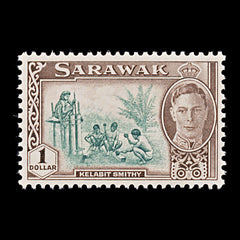 9388: Sarawak SG183 $1 Blue green &  Dark brown 1950 Sc#192 Mi184 Mint MH C£27, view 2