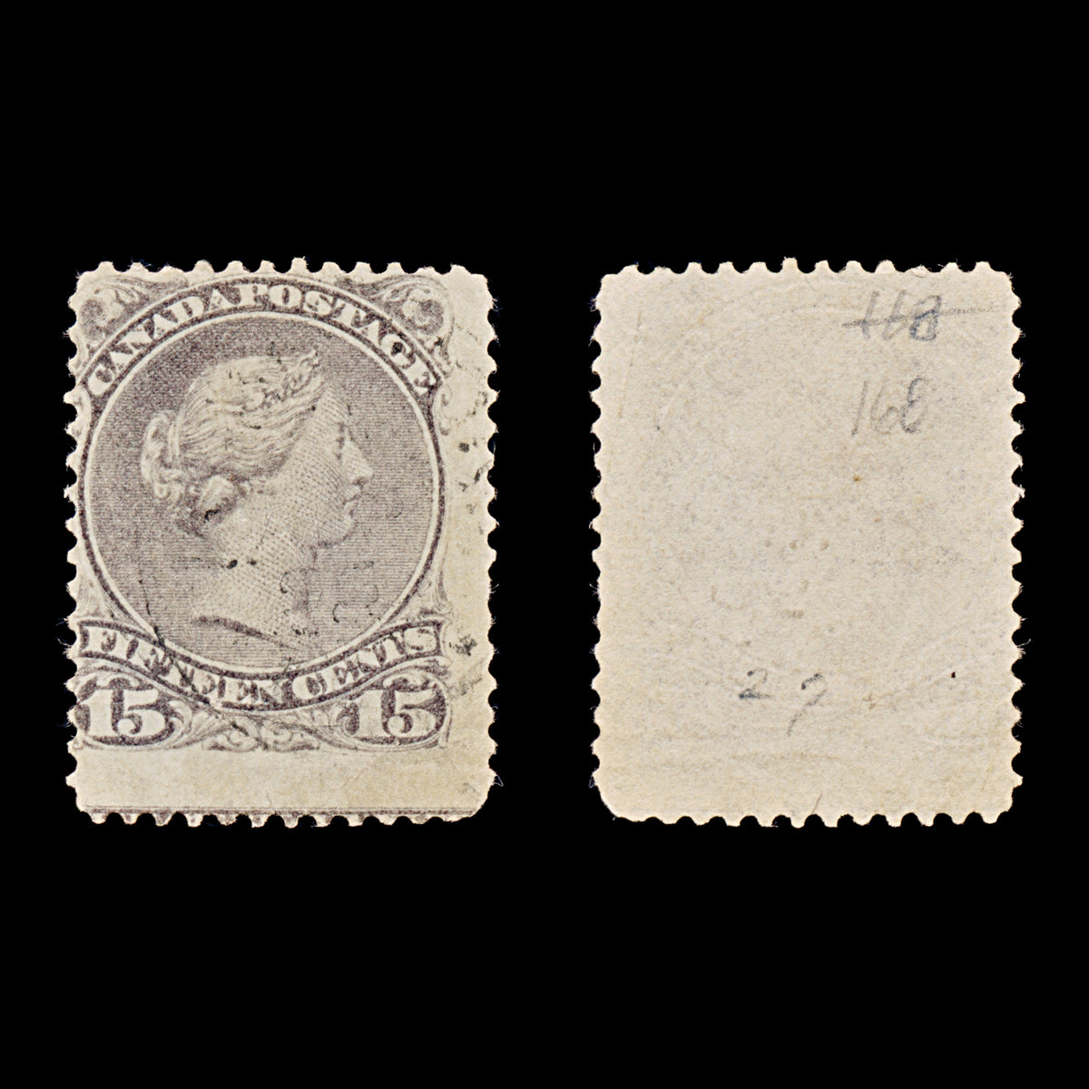 9400: Canada SG61b 2x 15c Red lilac 1868 Sc#29 Mi24Adx Used C£35