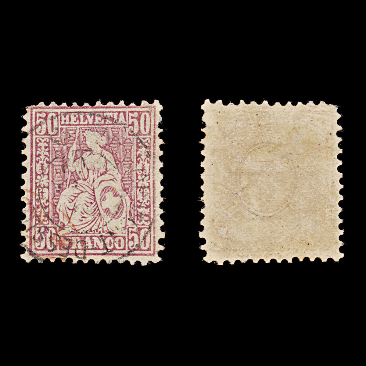 9456: Switzerland SG67 50c Reddish lilac 1867 Sc#59 Mi35a Used C£60