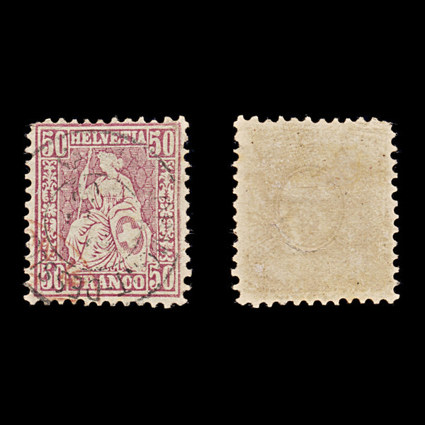 9456: Switzerland SG67 50c Reddish lilac 1867 Sc#59 Mi35a Used C£60