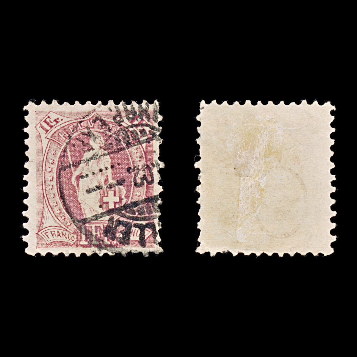 9458: Switzerland SG152Ac 1F Medium brownish lilac 1891 Sc#87c Mi63XCa Used C£34