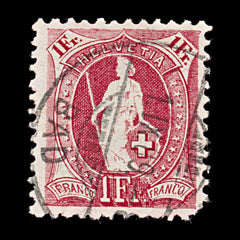 9460: Switzerland SG219 1F Bright lilac red 1908 Sc#124 Mi93Da Used C£15, view 2