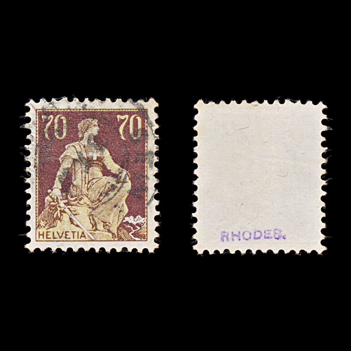 9461: Switzerland SG242 70c Blackish red brown &  Chrome yellow 1908 Sc#141 Mi108x Used C£25