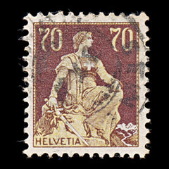 9461: Switzerland SG242 70c Blackish red brown &  Chrome yellow 1908 Sc#141 Mi108x Used C£25, view 2