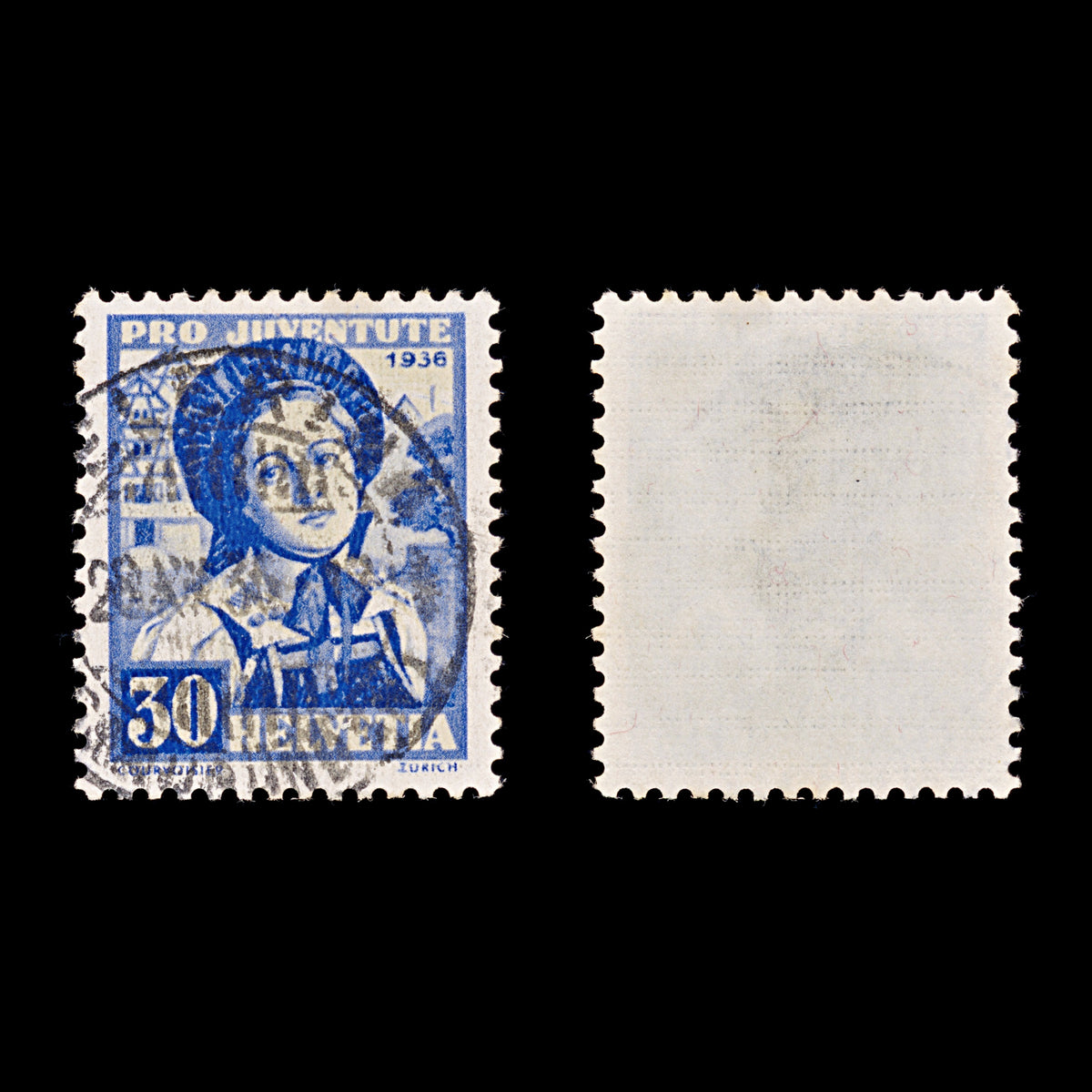 9463: Switzerland SGJ79 30c Dark violet blue &  Grey yellow 1936 Sc#B84 Mi309 Used C£41