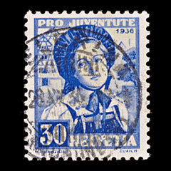 9463: Switzerland SGJ79 30c Dark violet blue &  Grey yellow 1936 Sc#B84 Mi309 Used C£41, view 2