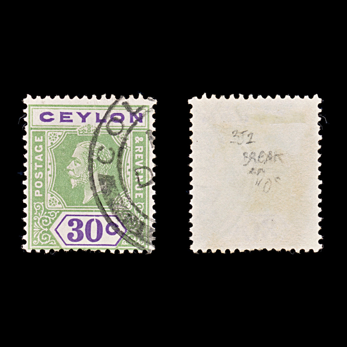 9470: Ceylon SG352 Break on "0" 1922 Sc#239 Mi199 Used C£250