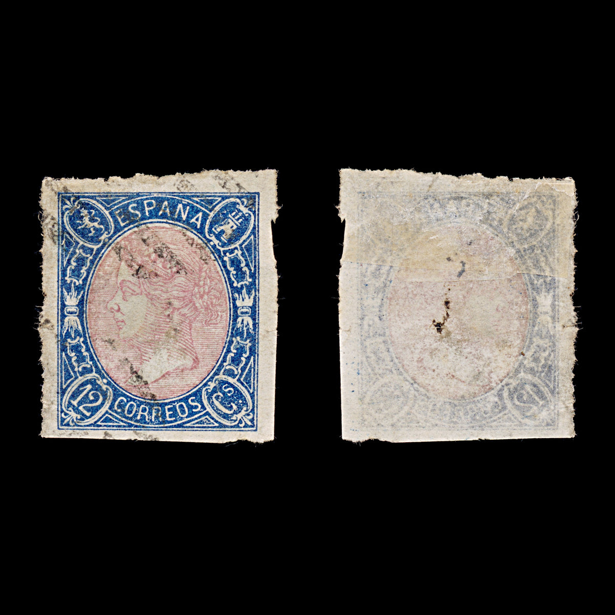 9477: Spain SG82 12c Deep blue &  Rose 1865 Sc#69 Mi63 Used C£22