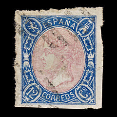 9477: Spain SG82 12c Deep blue &  Rose 1865 Sc#69 Mi63 Used C£22, view 2