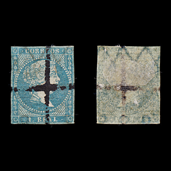 9480: Spain SG48 1Rl Dull blue 1855 Sc#38a Mi33 Used C£14