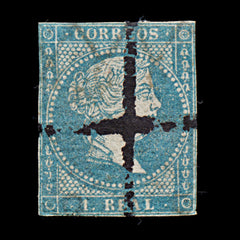 9480: Spain SG48 1Rl Dull blue 1855 Sc#38a Mi33 Used C£14, view 2