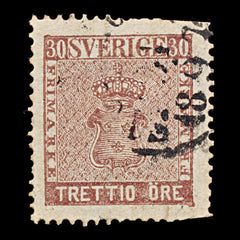9487: Sweden SG10 30ore Dark brown 1858 Sc#11 Mi11a Used C£29, view 2