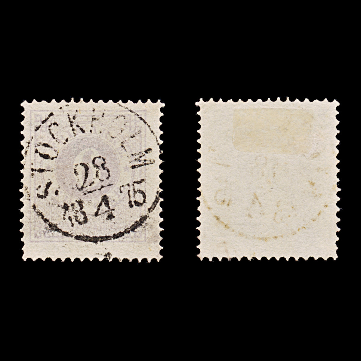 9488: Sweden SG19a 6ore Violet 1875 Sc#20 Mi20Aa Used C£32