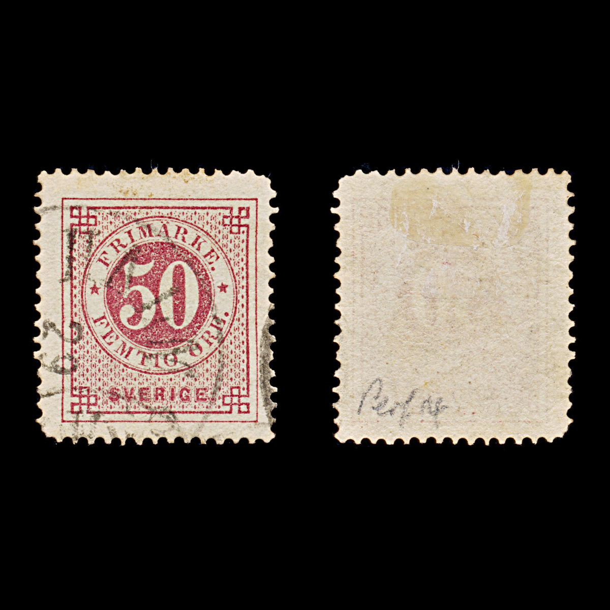 9489: Sweden SG25 50ore Red 1872 Sc#26 Mi25A Used C£30
