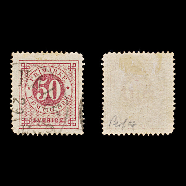 9489: Sweden SG25 50ore Red 1872 Sc#26 Mi25A Used C£30