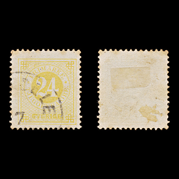 9491: Sweden SG23a 24ore Yellow 1878 Sc#34 Mi23B Used C£21