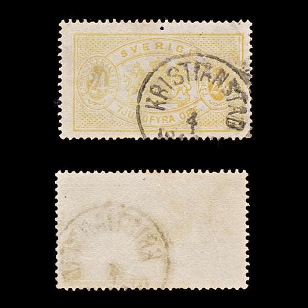 9497: Sweden SGO37a 24ore Orange &  Yellow 1882 Sc#O21a MiD8Ba Used C£15