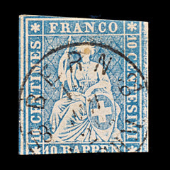 9498: Switzerland SG48 10Ra Clear blue 1859 Sc#37 Mi14IIByma Used C£22, view 2