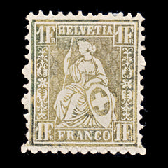 9500: Switzerland SG60a 1F Golden bronze 1864 Sc#50a Mi28b Mint MNG C£22, view 2