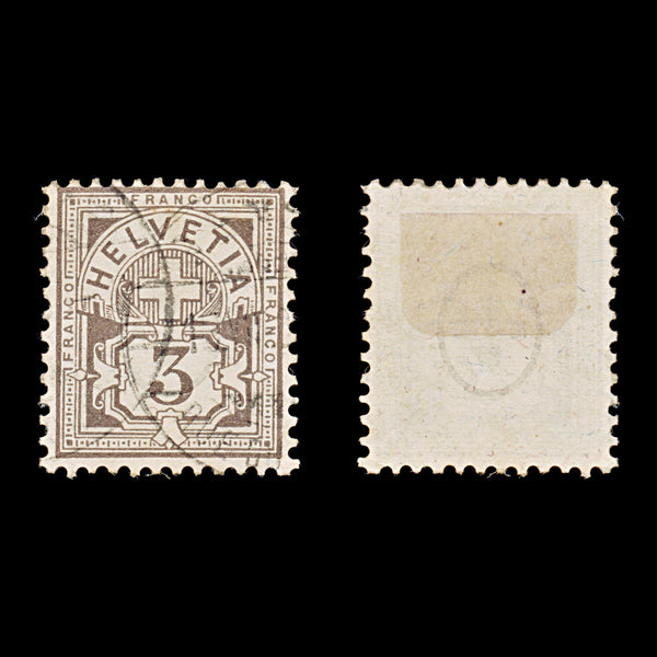 9504: Switzerland SG127Bc 3c Blackish grey brown &  Dark grey brown 1894 Sc#70 Mi51Ya Used C£15