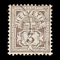 9504: Switzerland SG127Bc 3c Blackish grey brown &  Dark grey brown 1894 Sc#70 Mi51Ya Used C£15, view 2
