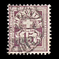 9505: Switzerland SG133A 15c Brown purple &  Dark brown purple 1889 Sc#76b Mi57Xa Used C£29, view 2