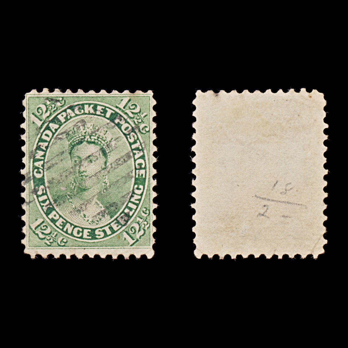 9519: Canada SG39 12½c Yellow green 1859 Sc#18 Used C£80