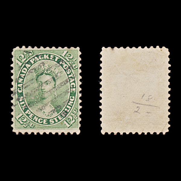 9519: Canada SG39 12½c Yellow green 1859 Sc#18 Used C£80