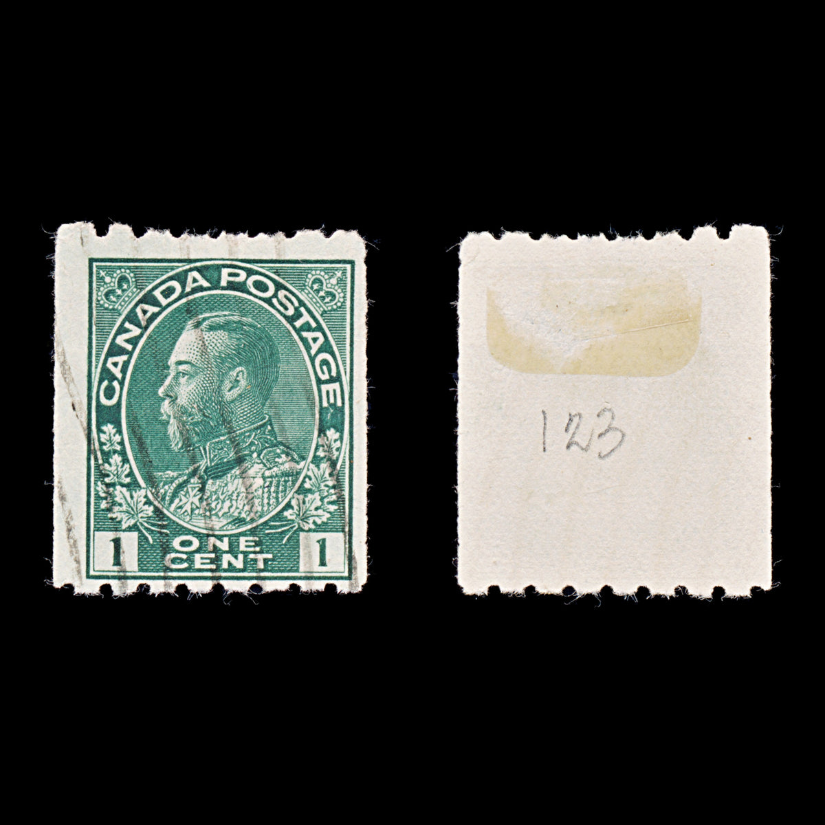 9524: Canada SG224a 1c Dark green 1913 Sc#123 Mi92bC Used C£50