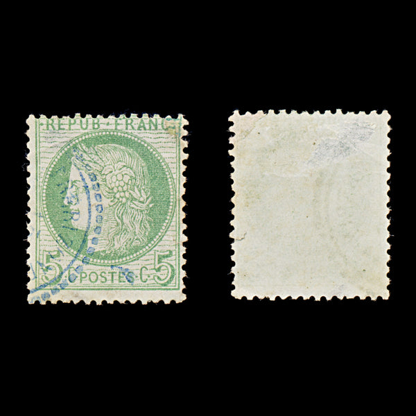 9542: France SG192 5c Green 1872 Sc#53a Mi48a Used C£13