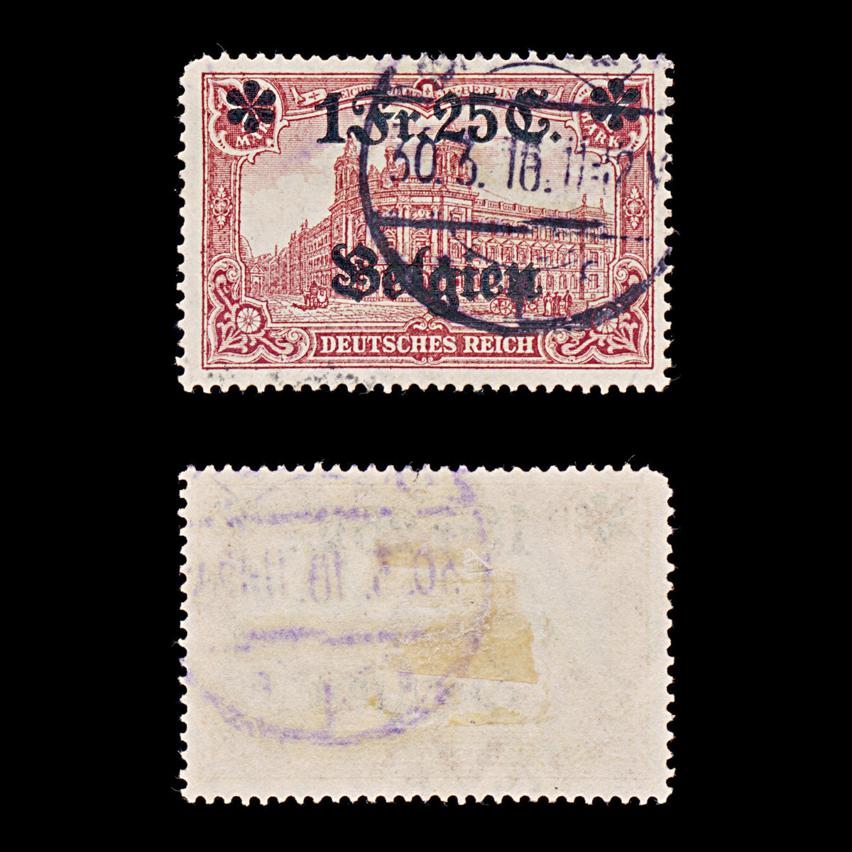9546: German Occ. Belgium SG8 20x 1.25F Dark carmine red 1915 Sc#N8 Mi8 Used C£46