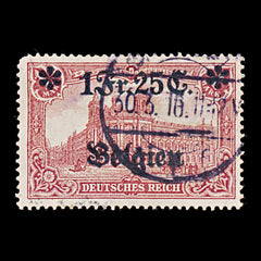 9546: German Occ. Belgium SG8 20x 1.25F Dark carmine red 1915 Sc#N8 Mi8 Used C£46, view 2