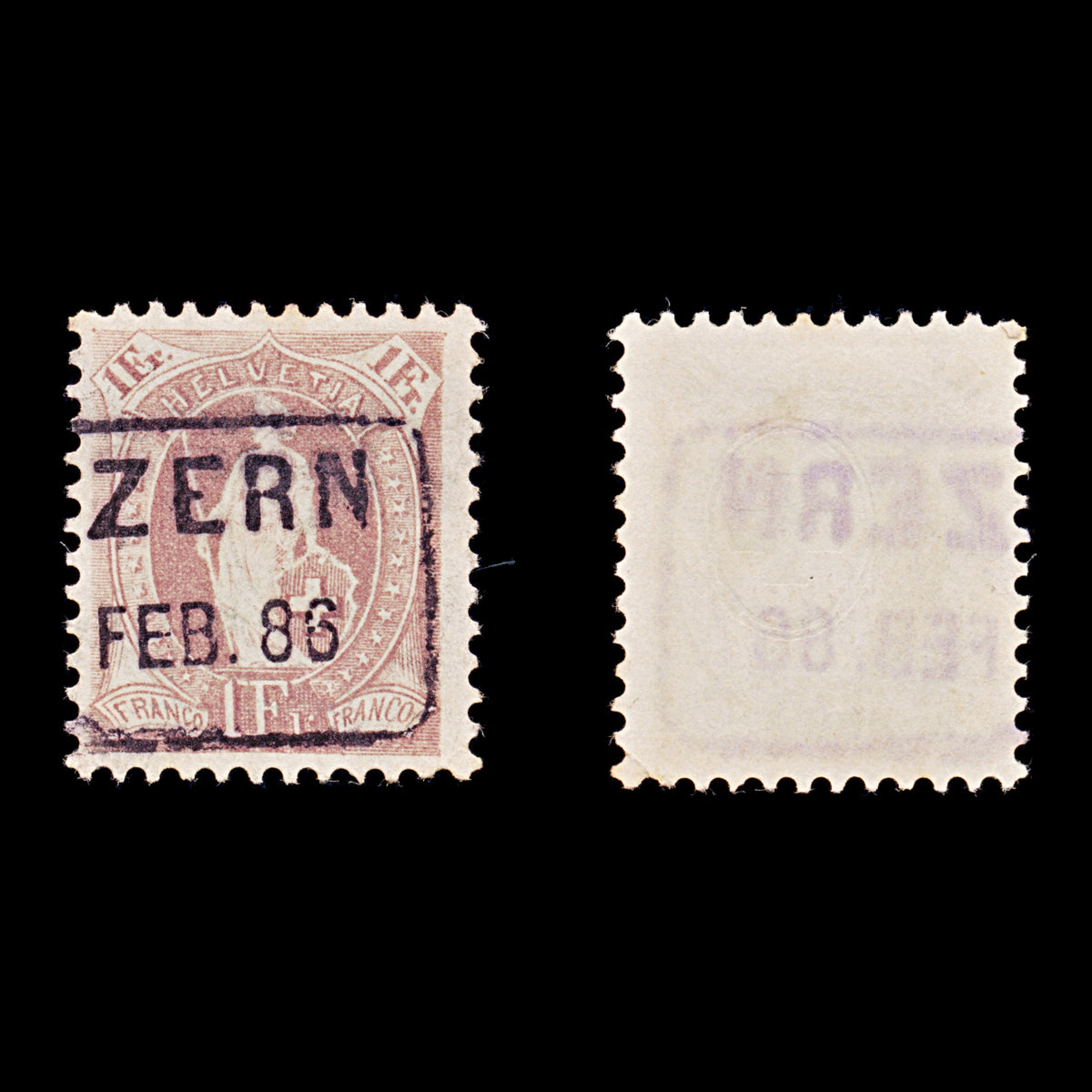 9549: Switzerland SG138a 1F Light brown purple 1882 Sc#87 Mi63XAb Used C£15