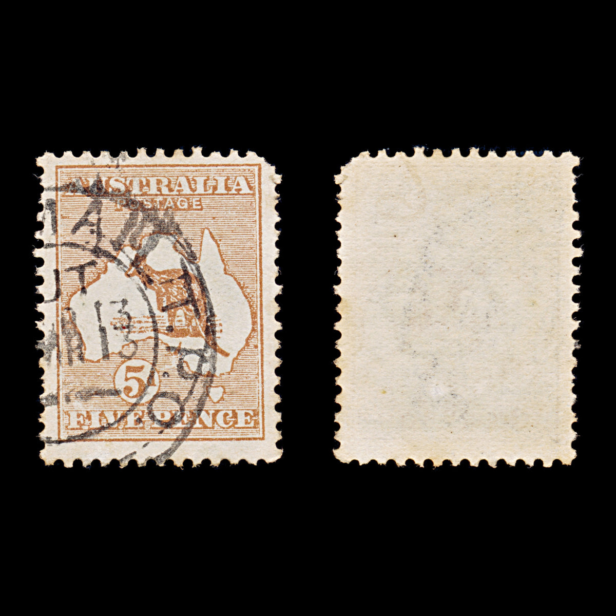 9587: Australia SG8 5d Chestnut 1913 Sc#7 Mi10IIX Used C£48