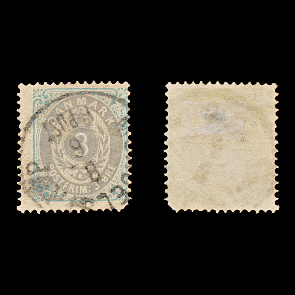 9604: Denmark SG50 3ore Dull ultramarine &  Grey 1875 Sc#25 Mi22IYAb Used C£43