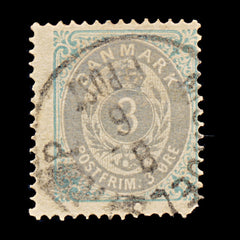 9604: Denmark SG50 3ore Dull ultramarine &  Grey 1875 Sc#25 Mi22IYAb Used C£43, view 2
