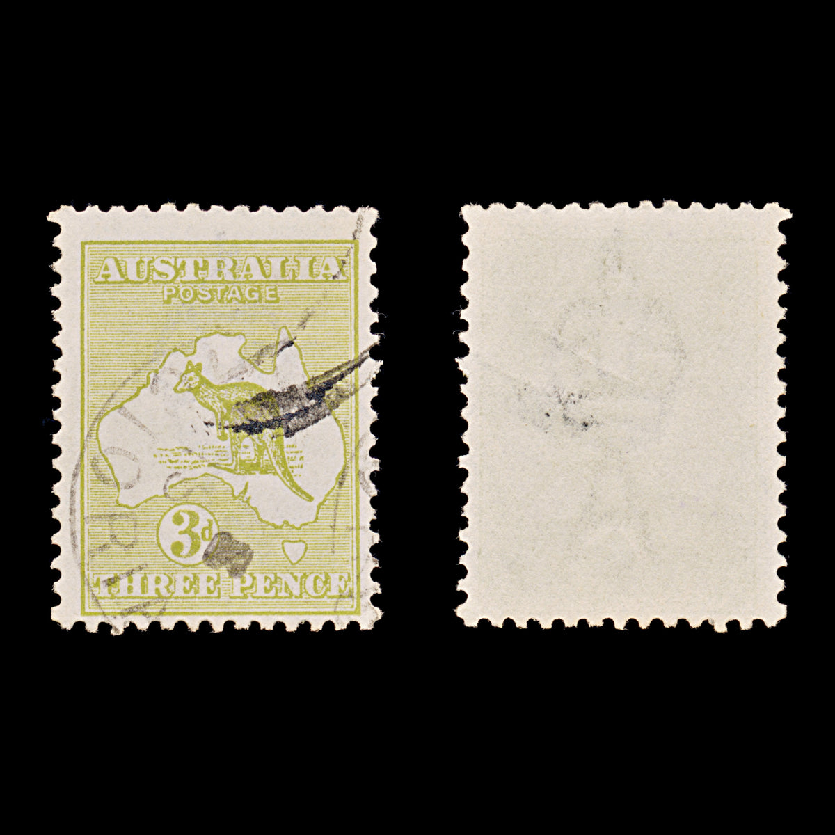 9623: Australia SG5 3d Yellow olive 1913 Sc#5 Mi8IX Used C£11